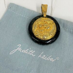 Judith Leiber Gold and Black Dragon Pendant Necklace